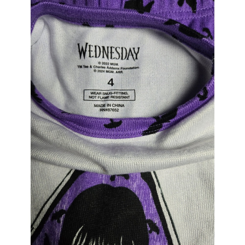 Wednesday Addams Nevermore Academy Pajama Set Kids Size 4 Purple Raven NWT - Picture 4 of 5